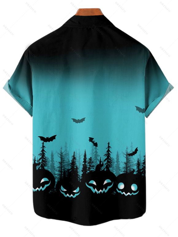 Chemise d'Halloween pour homme, boutonnée, imprimé citrouille et chauve-souris ombré - Bleu S