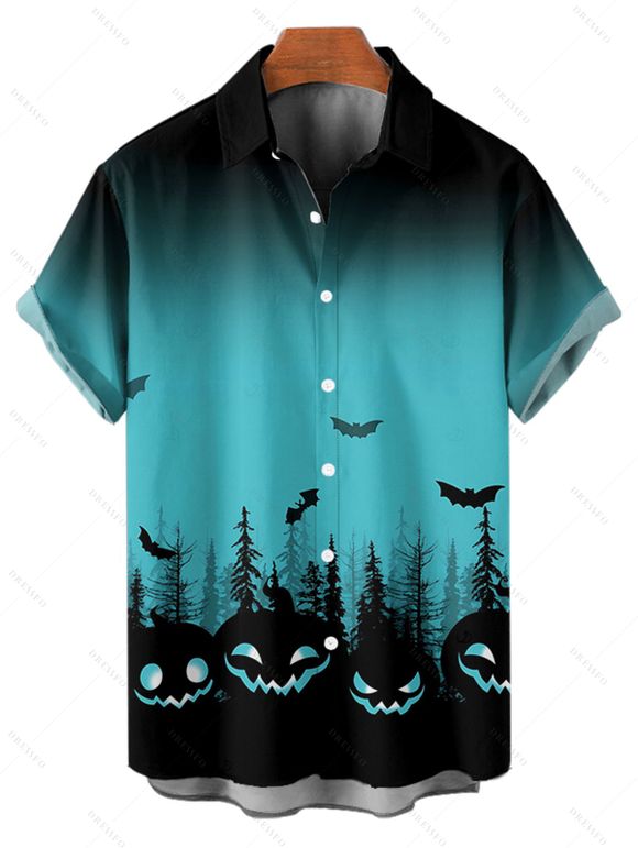 Halloween Couple Outfit Ombre Pumpkin Bat Print Lace Up Dress and Shirt Set - Bleu S | US 4