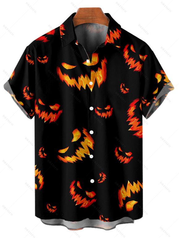 Chemise d'Halloween pour homme, boutonnée, imprimé Grimace Fire - Noir 5XL