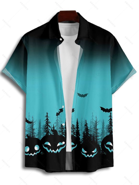 Halloween Couple Outfit Ombre Pumpkin Bat Print Lace Up Dress and Shirt Set - Bleu S | US 4