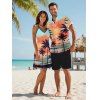 Beach Couple Outfit Coconut Tree Sunset Beach Landscape Pattern Spaghetti Strap Tank Dress and Button Up Shirt Vacation Matching Outfit - multicolor A S | US 4