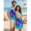 Ombre Palm Tree Print Hawaii Vacation Spaghetti Strap V Neck Mini Dress And Short Sleeve Shirt Matching Outfit - LIGHT GREEN S | US 4