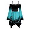Halloween Couple Outfit Ombre Pumpkin Bat Print Lace Up Dress and Shirt Set - BLUE S | US 4