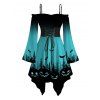 Halloween Couple Outfit Ombre Pumpkin Bat Print Lace Up Dress and Shirt Set - BLUE S | US 4
