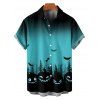Halloween Couple Outfit Ombre Pumpkin Bat Print Lace Up Dress and Shirt Set - BLUE S | US 4