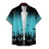 Halloween Couple Outfit Ombre Pumpkin Bat Print Lace Up Dress and Shirt Set - BLUE S | US 4