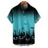 Chemise d'Halloween pour homme, boutonnée, imprimé citrouille et chauve-souris ombré - Bleu 5XL