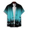 Chemise d'Halloween pour homme, boutonnée, imprimé citrouille et chauve-souris ombré - Bleu 5XL
