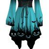 Robe d'Halloween à imprimé citrouille et chauve-souris, à lacets, épaules dénudées, mouchoir - Bleu XXL | US 14