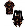 Halloween Couple Outfit Grimace Fire Print Lace Up Off the Shoulder Dress and Shirt Set - Noir S | US 4