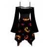 Halloween Couple Outfit Grimace Fire Print Lace Up Off the Shoulder Dress and Shirt Set - Noir S | US 4