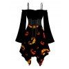 Halloween Couple Outfit Grimace Fire Print Lace Up Off the Shoulder Dress and Shirt Set - Noir S | US 4