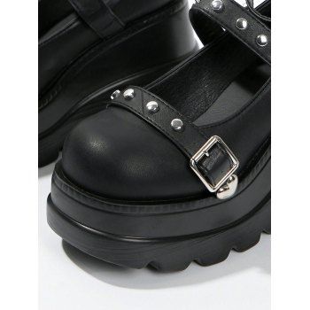 Gothic Shoes Rivet Heart Detail Buckle Strap Thick Platform Shoes