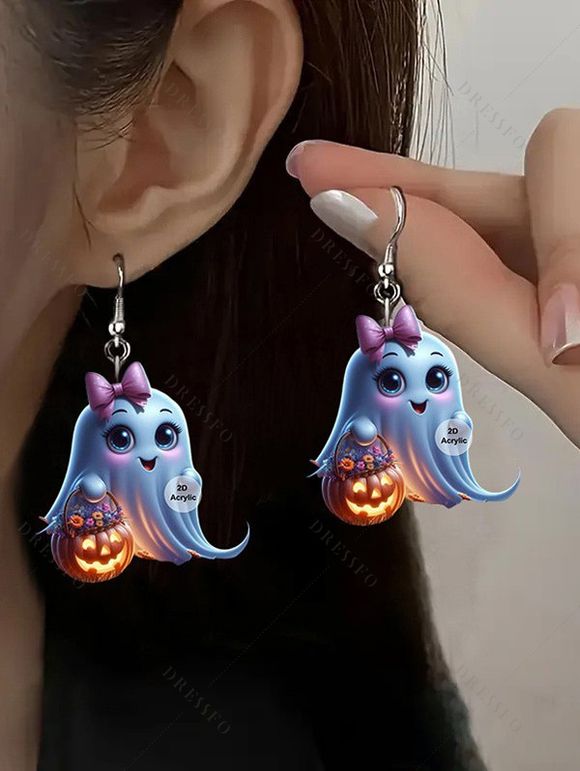 Boucles d'oreilles mignonnes en acrylique pour Halloween, motif citrouille fantôme et fleurs - multicolor A 