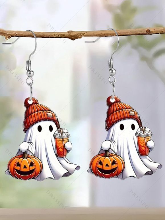 Boucles d'oreilles d'Halloween en acrylique, motif fantôme mignon avec jus de citrouille - multicolor A 