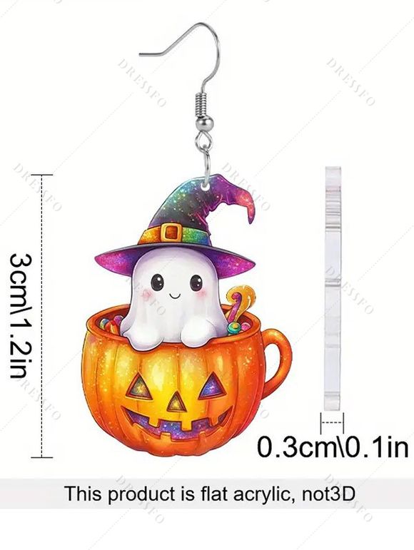 Boucles d'oreilles en acrylique Halloween, motif citrouille fantôme avec chapeau - multicolor A 