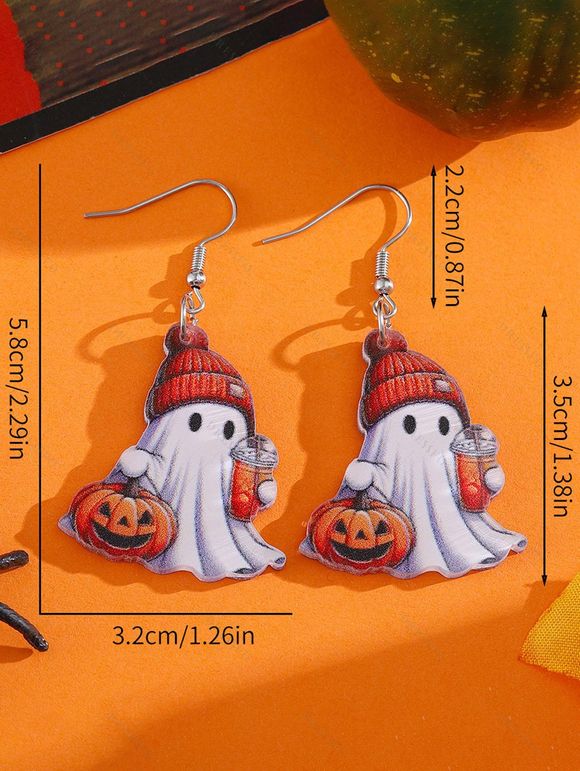 Boucles d'oreilles d'Halloween en acrylique, motif fantôme mignon avec jus de citrouille - multicolor A 