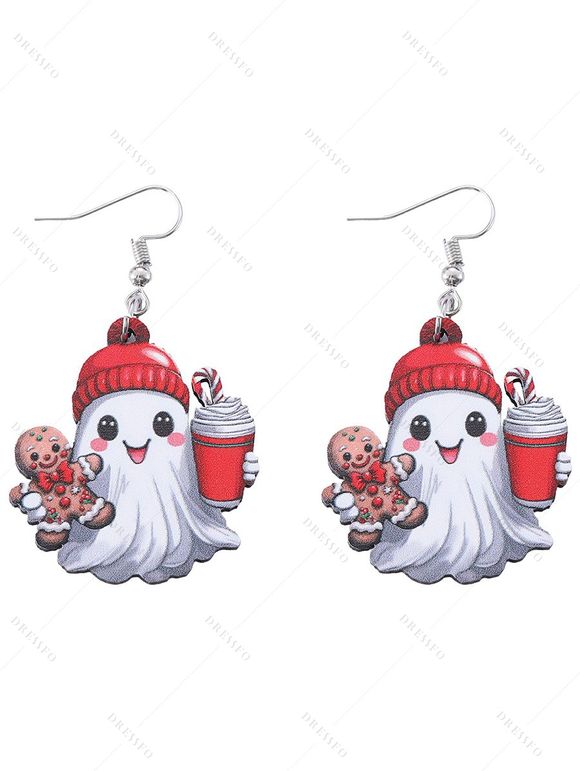 Boucles d'oreilles dessin animé Halloween Boucles d'oreilles fantôme bonhomme en pain d'épice Noël - Noir 