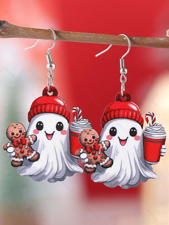 Boucles d'oreilles dessin animé Halloween Boucles d'oreilles fantôme bonhomme en pain d'épice Noël - Noir 