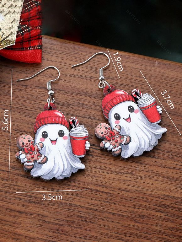 Boucles d'oreilles dessin animé Halloween Boucles d'oreilles fantôme bonhomme en pain d'épice Noël - Noir 