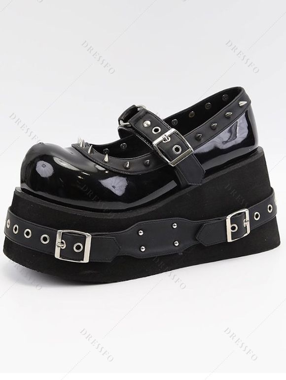 Gothic Shoes Grommet Buckle Strap Rivet Punk Shoes - Noir EU 37