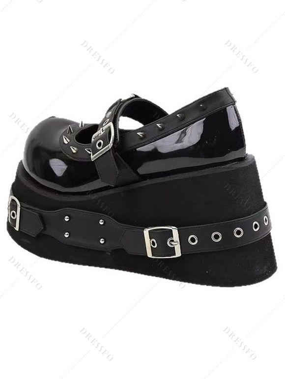Gothic Shoes Grommet Buckle Strap Rivet Punk Shoes - Noir EU 37
