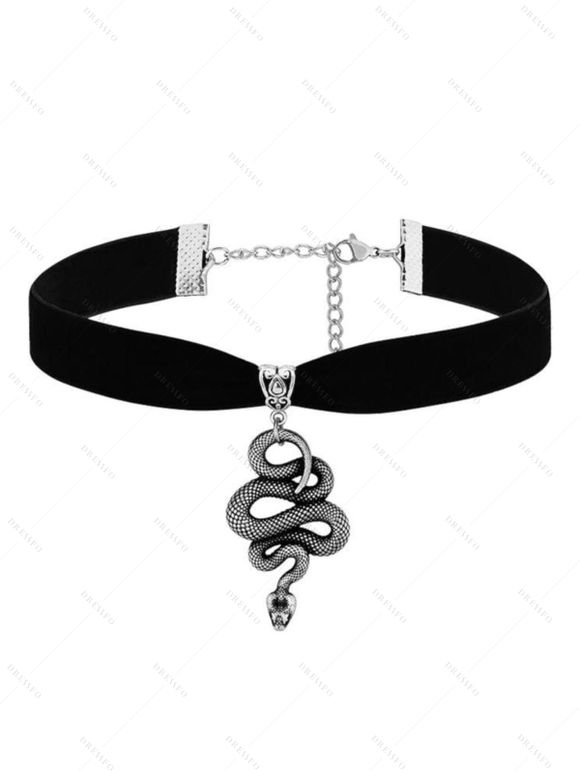 Collier gothique vintage en velours avec pendentif serpent et ras du cou - Noir 