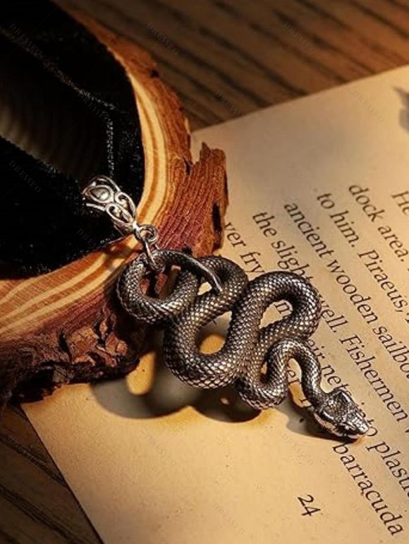 Collier gothique vintage en velours avec pendentif serpent et ras du cou - Noir 