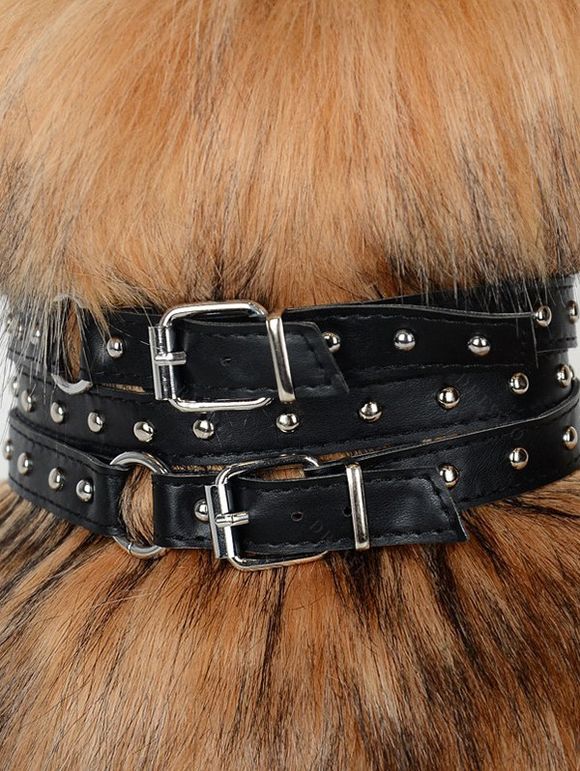 Artificial Fur Rivet Buckle Strap Warm Snow Boots - Brun EU 37