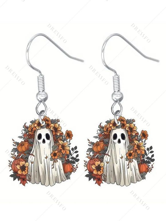 Boucles d'oreilles mignonnes d'Halloween, boucles d'oreilles en acrylique de fête de citrouille florale fantôme - multicolor A 