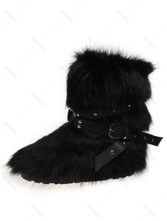 Rivet Buckle Strap Artificial Fur Warm Snow Boots - Noir EU 37