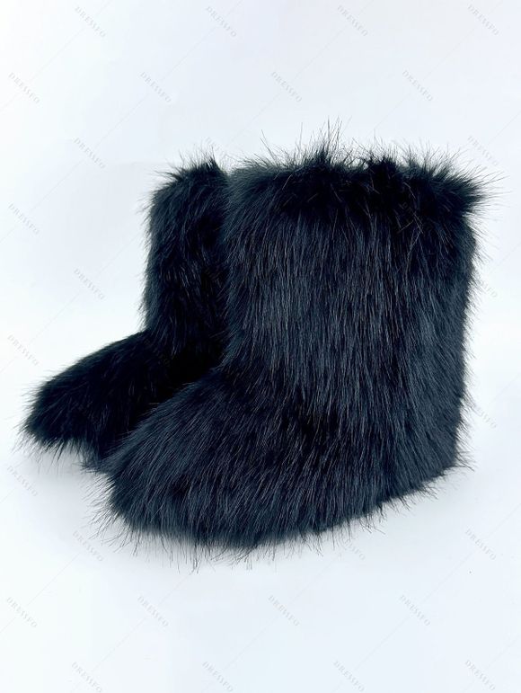 Artificial Fur Flat Platform Warm Winter Snow Boots - Noir EU 43