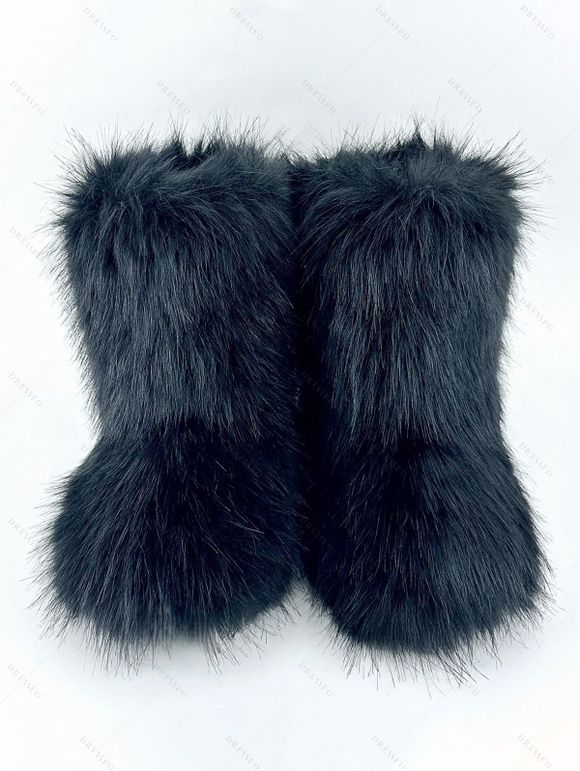 Artificial Fur Flat Platform Warm Winter Snow Boots - Noir EU 40
