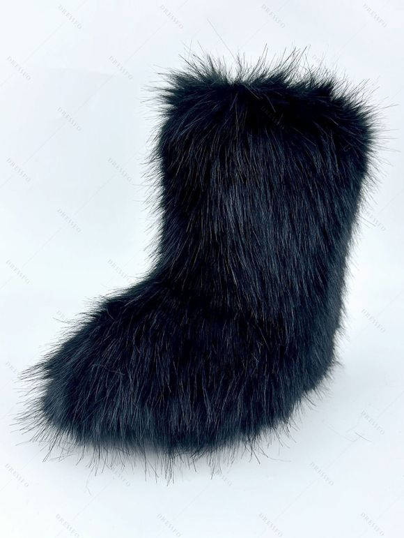 Artificial Fur Flat Platform Warm Winter Snow Boots - Noir EU 40