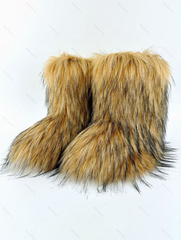 Artificial Fur Flat Platform Warm Winter Snow Boots - Brun EU 43