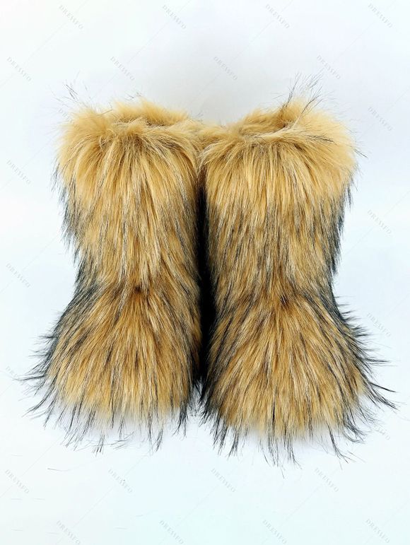 Artificial Fur Flat Platform Warm Winter Snow Boots - Brun EU 37
