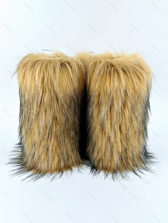 Artificial Fur Flat Platform Warm Winter Snow Boots - Brun EU 37