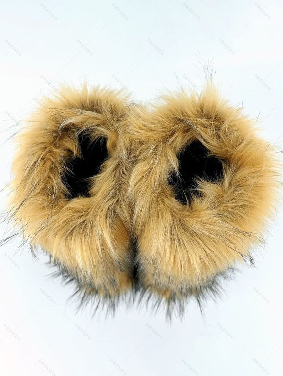 Artificial Fur Flat Platform Warm Winter Snow Boots - Brun EU 37