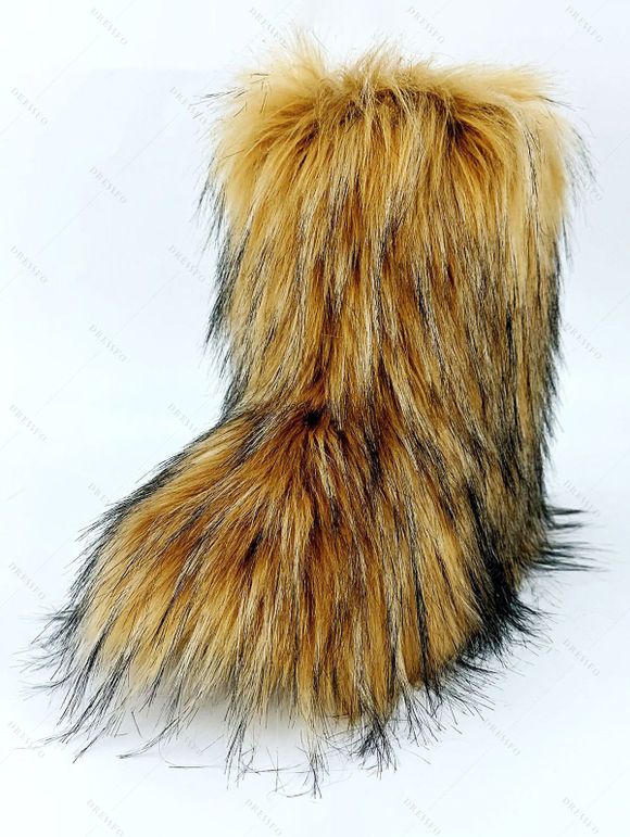 Artificial Fur Flat Platform Warm Winter Snow Boots - Brun EU 37