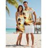 Beach Couple Outfit for Vacation Landscape Coconut Tree Print Mini Dress and Shirt Set - Jaune clair S | US 4