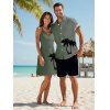 Vacation Couple Outfit for Beach Ombre Coconut Tree Print Mini Dress and Shirt Set - Vert clair S | US 4