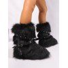 Rivet Buckle Strap Artificial Fur Warm Snow Boots - BLACK EU 39