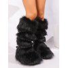Artificial Fur Crossover Buckle Strap Knee-length Snow Boots - Noir EU 38