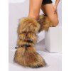 Artificial Fur Crossover Buckle Strap Knee-length Snow Boots - Brun EU 38
