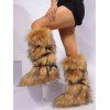 Artificial Fur Crossover Buckle Strap Knee-length Snow Boots - Brun EU 43