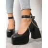 Vintage Sandals Chain Embellishment Chunky Heel Buckle Strap Sandals - Noir EU 38