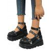 Gothic Shoes Rivet Heart Detail Buckle Strap Thick Platform Shoes - Noir EU 38