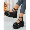 Gothic Shoes Rivet Heart Detail Buckle Strap Thick Platform Shoes - Noir EU 43