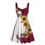 Robe gothique à col en cœur et mini robe trapèze à motif de tournesols et de crânes, couleur contrastée, buste froncé - Bleu profond XXXXXL | US 20