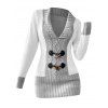 Pull décontracté à col plongeant et boutons en corne de couleur contrastée - Gris Clair XXL